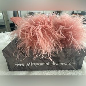 Jeffrey Campbell, peach feathered mules, size 7M, "chauffeur"
